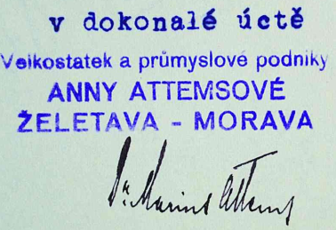 Anna Attemsová, podpis s razítkem Anna Attemsová, podpis s razítkem